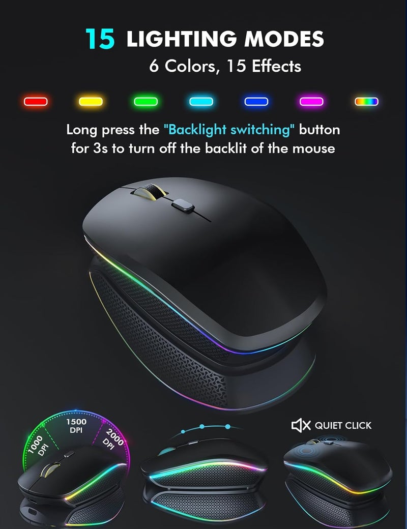 Trueque Wireless Keyboard and Mouse Combo, RGB Backlit, Rechargeable & Light Up Letters, Full-Size, Soft Typing, Sleep Mode, 2.4GHz Quiet Keyboard Set for Mac, Windows, Laptop, PC, (Matte Black) - Image 5